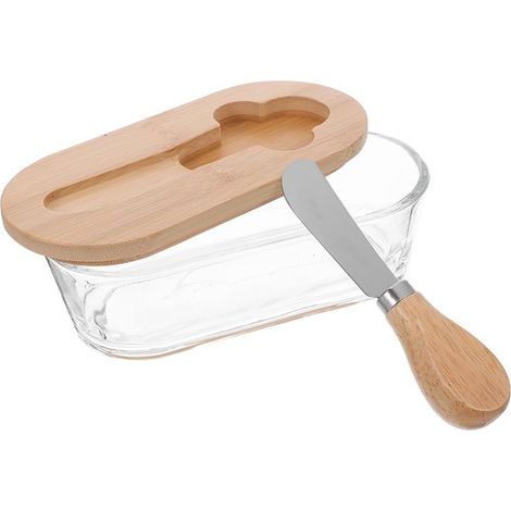Contenitore rettangolare per burro (300 ml) con coperchio e coltello. Contenitore ermetico per conservare il burro. (1/4)