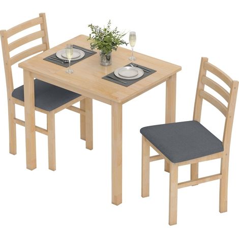 Set de comedor de 3 piezas con 2 sillas, mesa de cocina compacta de MDF y madera natural (1/5)