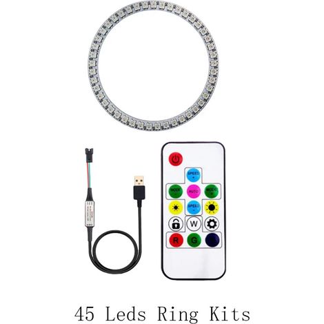 (Kits d'anneaux LED 45 LED - Circuit imprimé blanc) Anneau LED pixel WS2812B DC5V, anneau adressable individuellement, circuit intégré WS2812 avec module LED intégré et contrôleur USB à 14 touches de (1/5)
