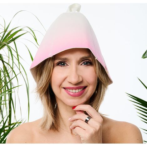 Bonnet de sauna en laine rose dégradé Yeye Made in Nature (1/5)