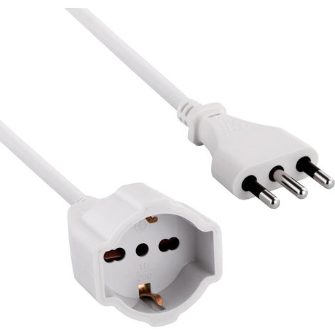 VELAMP PROLITS-5 Prolunga 5 mt: Spina 16A e Presa polivalente (schuko + 10/16A), Bianco-Sezione Cavo 3G1,5 mm, 230 V (1/5)