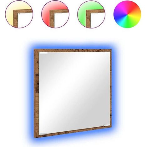 Miroir de Salle de Bain en Bois Vintage avec Éclairage LED Intégré, 40 x 37 x 8,5 cm, Design Rétique Chaud et Élégant pour WC ou Entrée (1/5)