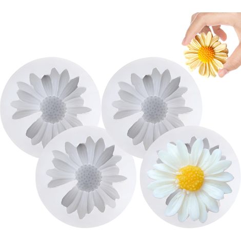 4 Pièces Moule en Silicone Marguerite Fleur, 6,9 x 1,8 cm Moule en Silicone en Forme de Marguerite, 3D Moules à Bougies en Forme de Marguerites, Moules Bougies Fleurs, pour Gâteau, Savon Artisanal (1/5)