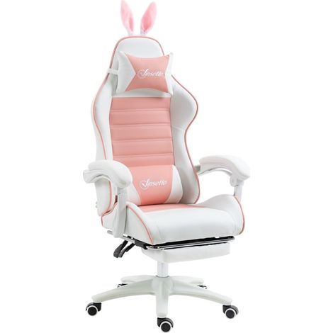Silla gaming ergonómica rosa con orejas de conejo y reposapiés HOMVRA (1/5)