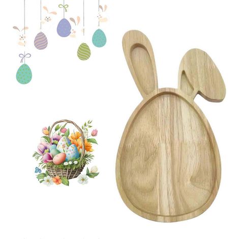 Plateaux de Noël en bois décorés d'adorables motifs de lapins de Pâques, empreints d'esprit festif, parfaits pour les restaurants et les hôtels. (1/5)
