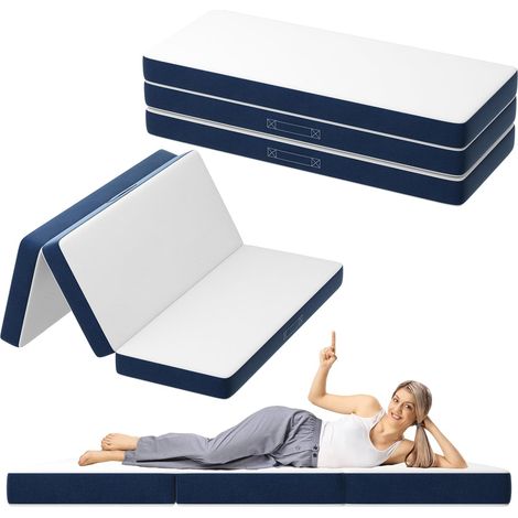 Dewinner – Matelas pliant triple 160x195x10cm – 10cm mousse épaisse – Housse amovible et lavable – Poignées de transport pour rangement facile