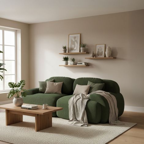 Canapé modulable 2 places 208 cm en velours côtelé vert - FLUFY