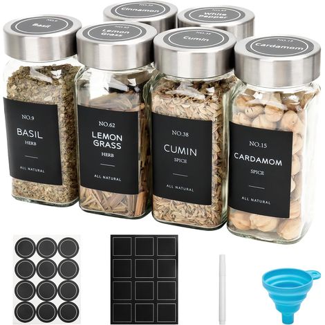 Set 12 Barattoli Quadrati Vetro Spezie 120 ml con Acciaio (1/5)