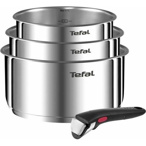 Tefal Ingenio Emotion, Lote de 4 piezas, Cacerolas, Mango desmontable, Acero inoxidable, Apilable, L896S404