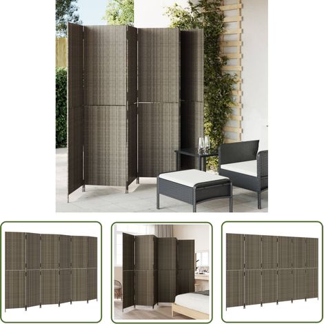 The Living Store Paravent 6-tlg. Grau Poly Rattan - Raumteiler - Paravent - Holzoptik - Gartenmöbel - Balkonmöbeln (1/5)