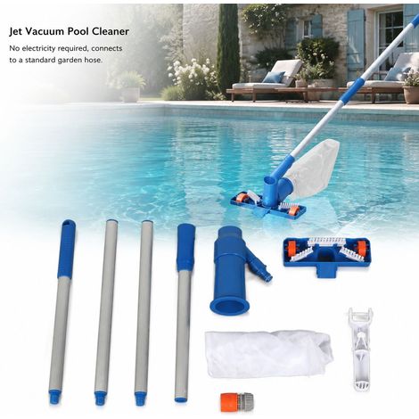 Aspirateur de Piscine Jet à Eau, 4 Perches Aluminium, Sac Collecteur, Nettoyage Fond et Surface, Spa Fontaine Étang (1/5)