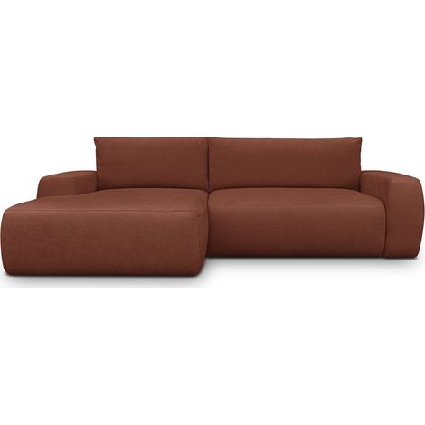 Canapé d'angle gauche convertible 3 places en tissu chenille rouille foncé - Sonny (1/5)