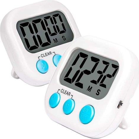 Zweierpack digitale Küchentimer mit großem Digitaldisplay und lautem Alarm, geeignet zum Kochen und Backen (weiß). (1/3)