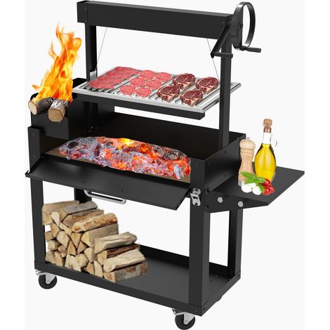 Barbecue a Legna o Carbone "LNG" con Griglia Regolabile a Manovella – Struttura Robusta con Mensola Ribaltabile e Portalegna