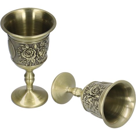 Lot de 2 verres à vin, élégants verres à pied en métal de style vintage, motif chrysanthème, parfaits pour un bar ou comme cadeau. (1/5)