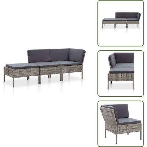 3-tlg. Garten-Lounge-Set mit Auflagen Poly Rattan Grau - Gartenmöbel - Loungemöbel - Rattanmöbel - Outdoormöbel - Balkonmöbel (1/5)