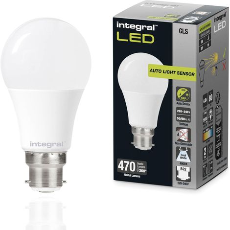 Integral Ampoule LED GLS B22 non-dimmable à double capteur crépusculaire - Blanc froid 4000K, 470lm, 4,8W (équivalent 40W) - Basse consommation et idéale pour l'extérieur (1/5)