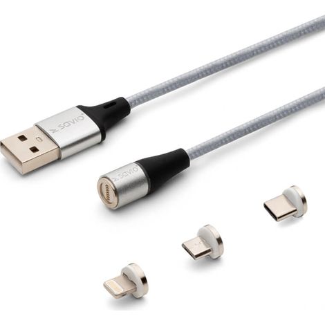 Savio cl-156 usb cable 2 m usb 2.0 usb c micro usb a/lightning silver (1/2)