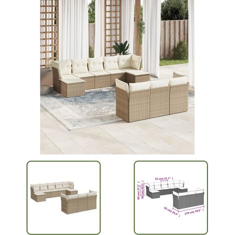 The Living Store 10-tlg. Garten-Sofagarnitur mit Kissen Beige Poly Rattan - Gartensorte - Esszimmergarnituren - Lounge Möbel - Outdoor Sofa - Gartenmöbel Set (1/3)