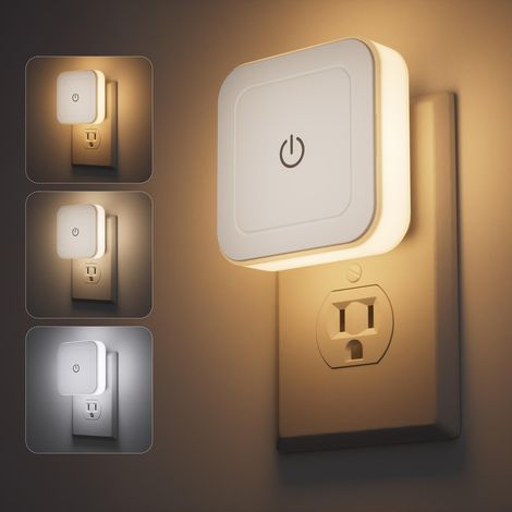 Lot de 4 veilleuses LED tactiles à intensité variable, 3 températures de couleur, éclairage latéral, à brancher au mur, pour chambre, salle de bain ou couloir. (1/5)