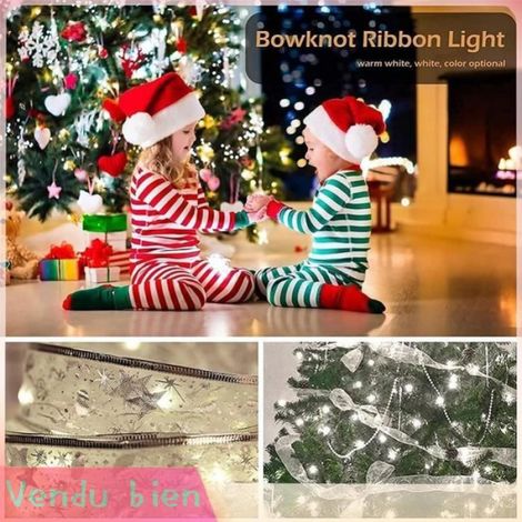 Lumières de ruban de Noël Ruban lumineux de Noël 4 mètres 40 LED en fil de cuivre avec nœuds pour fête, luminaire lampe (1/4)
