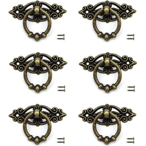 6 pomelli per cassetti e ante, maniglie in bronzo per mobili, con viti, per armadi, cassetti e comò in stile retrò -Crezuo