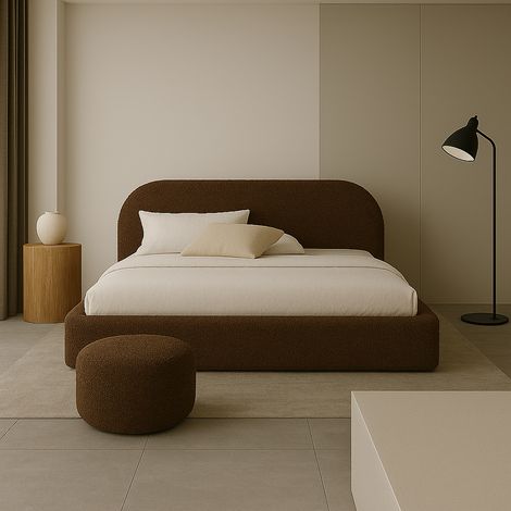 Polsterbett MOON 200x200 Holz-Lattenrost mit AUFHEBEN Braun Boucle Teddystoff Bett mit Bettkasten und Stauraum (1/5)