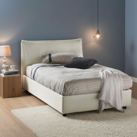 Talamo Italia Cama de plaza y media Gloria, Cama contenedor con revestimiento de tela, 100% Made in Italy, Apertura frontal, adecuado para colchón Cm 120x190, Beige, con embalaje reforzado (1/5)