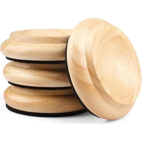 Lot de 4 Tasses à roulettes Droites en Bois Massif pour Piano,Tasses à roulettes pour Meubles,canapés,à roulettes,avec Patins en Feutre antidérapants et Anti-Bruit,pour Protections de Sol en Bois Dur (1/5)