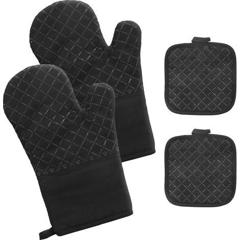 Gants de cuisine noirs, 2 gants de cuisine antidérapants et 2 sets de table - Gants de cuisine en silicone (1/5)
