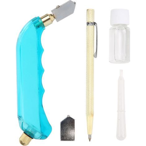 Ensemble de stylos à outils diamant de marquage de coupe-verre rempli d'huile pour les travaux ménagers et de coupe (Plan A1) (1/5)