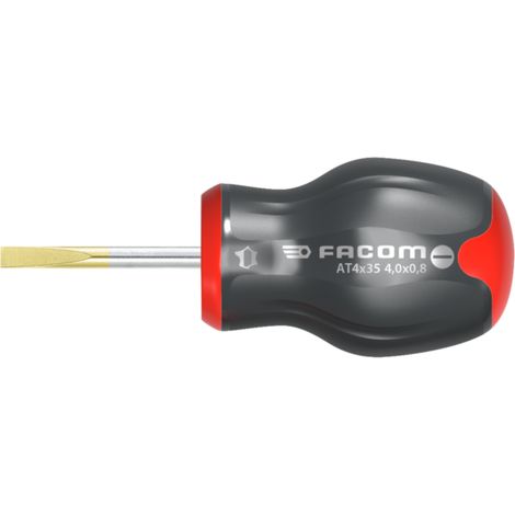 Facom – Tournevis plat 4x25mm – Lame courte pour vis à fente – Traitement tri-coating pour résistance corrosion – Manche Soft Grip ergonomique - AT4X25