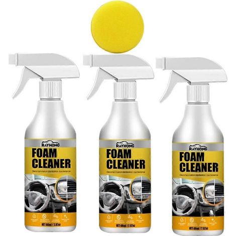 Lot de 3 nettoyants moussants pour intérieur de voiture : sièges, ciel de toit et tableau de bord, spray anti-taches sans eau (1/4)