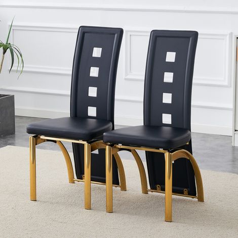 Silla de comedor de metal y PU negro y dorado, respaldo geométrico perforado, set de 2,43×49×102.5cm (1/5)