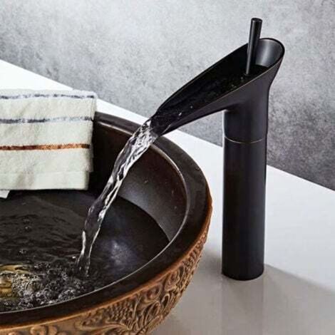 Schwarze Badarmatur, Wasserfallarmatur, Retro-Einhebel-Waschtischarmatur in Schwarz, Hochwaschtischarmatur aus Messing, Handwaschtischarmatur, Spültischarmatur