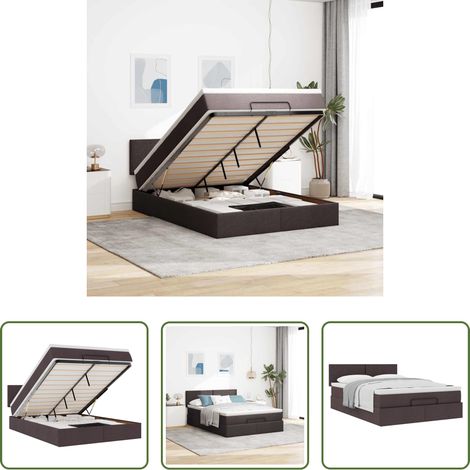 vidaXL Estructura cama otomana colchón tela marrón oscuro 140x200cm (1/5)