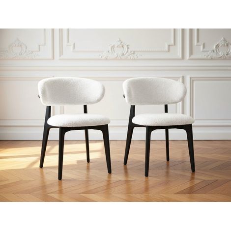 BOBOCHIC - Lot de 2 chaises en bois de hêtre ROSINE tissu bouclette Blanc (1/5)