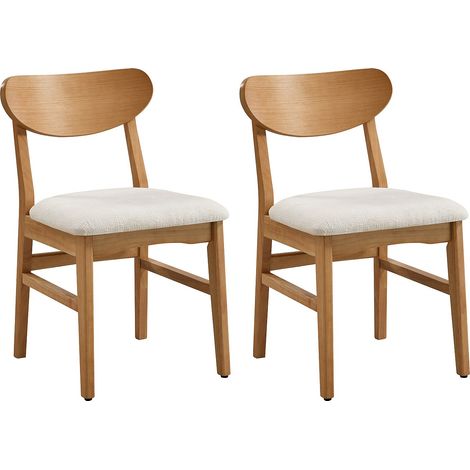Lot de 2 chaises en tissu texturé et bois d'hévéa naturel - Crème - LERANIA