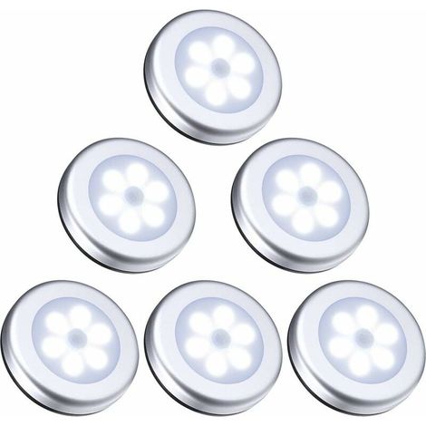 LED Closet / Cabinet Light, 6pcs Cabinet Lights Nightlight, LED Motion Sensor Light with Magnetic Base, for Staircase Kitchen Showcases Cabinet (Battery Powered) Silver White Light (1/5)