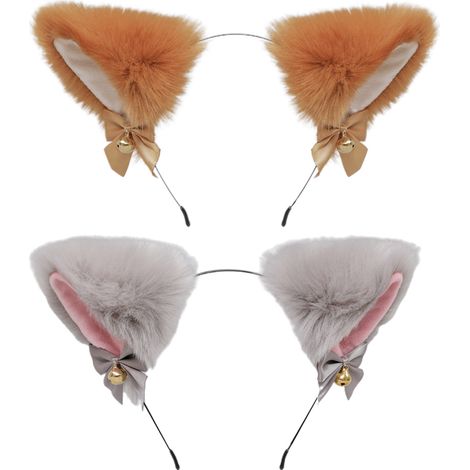 Lot de 2 serre-têtes oreilles de renard/chat en peluche mignonne, accessoires de coiffure pour Halloween, femmes et filles (1/5)