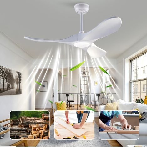 Ventilador de techo de madera blanco 107 cm, moderno, 6 velocidades -FLORAGRACE (1/5)