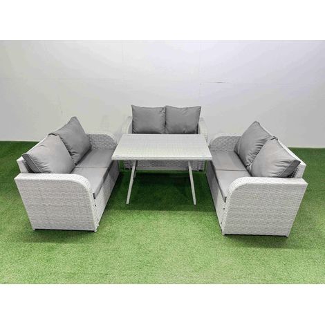 Fimous Rattan Garden Furniture Dining Set 6-seater Patio Rectangular Table Love Sofa Set (1/4)