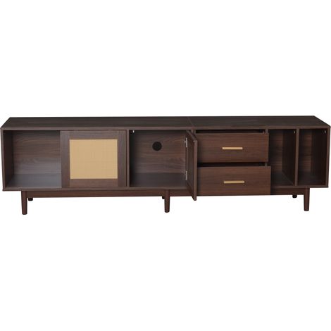 ELVMI Meuble TV avec 3 Portes, 2 Tiroirs et 2 Niches, pour Salon, en MDF, 190 × 40 × 52 cm, Marron (1/5)