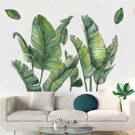 Stickers muraux plantes vertes, stickers muraux feuilles vertes, stickers muraux feuilles de palmier, papier peint mural créatif, compatible avec la décoration des chambres de filles, de garçons, d'en (1/5)