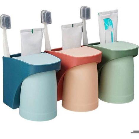 Lot de 3 Porte-brosses à Dents muraux, Porte-gobelets perforés, Porte-Brosse à Dents Mural avec ventouses magnétiques, Porte-Bros (1/5)