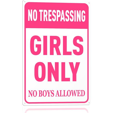 Panneau No Trespassing Girls Only No Boys Allowed pour décoration de mur porte de chambre dortoir de filles, rose, 20,3 x 30,5 cm, aluminium (1/5)