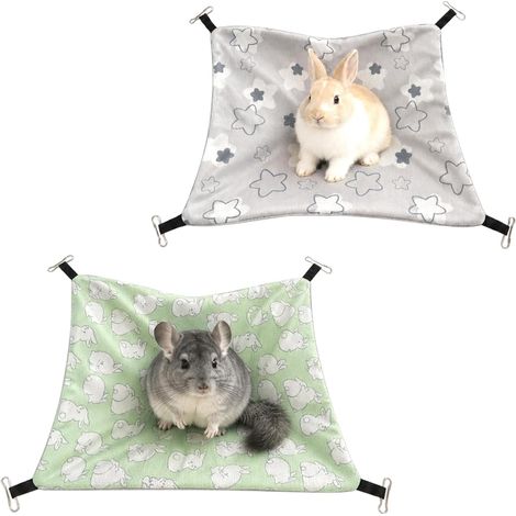 Lot de 2 Hamacs pour Rongeurs - 28x28 cm - Double Face Soie et Peluche - Accessoire Cage Cochon d'Inde (1/5)