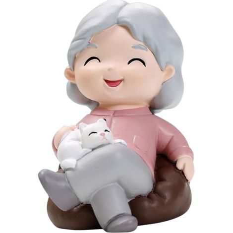 Figurine de Grand-mère en Résine Style Canapé Rose, Décoration Légère pour Gâteau et Maison, Présent pour Anniversaire de Mariage Mamie (1/5)