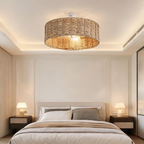 Ventilateur de plafond avec lumière en rotin 50 cm 6 vitesses (1/5)