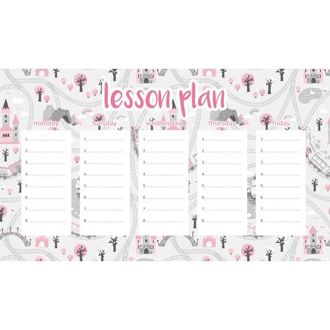 Plan de lecciones magnético para niños: Reino Rosa, 30 x 17,5 cm.